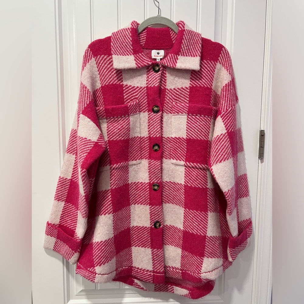 Sundry Anthropology | Oversized Pink Flannel Jacket | Size: Medium/Large - Picture 5 of 13
